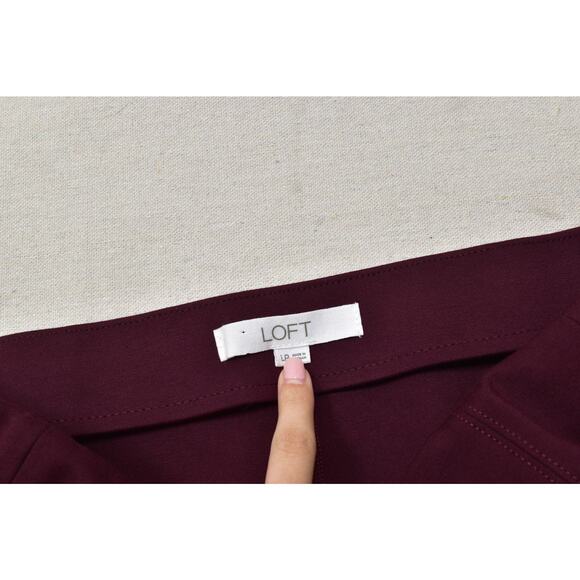 LOFT Women Petite Size LP Maroon Red Pull On Straight Cropped Pants Rayon Blend - Picture 6 of 8